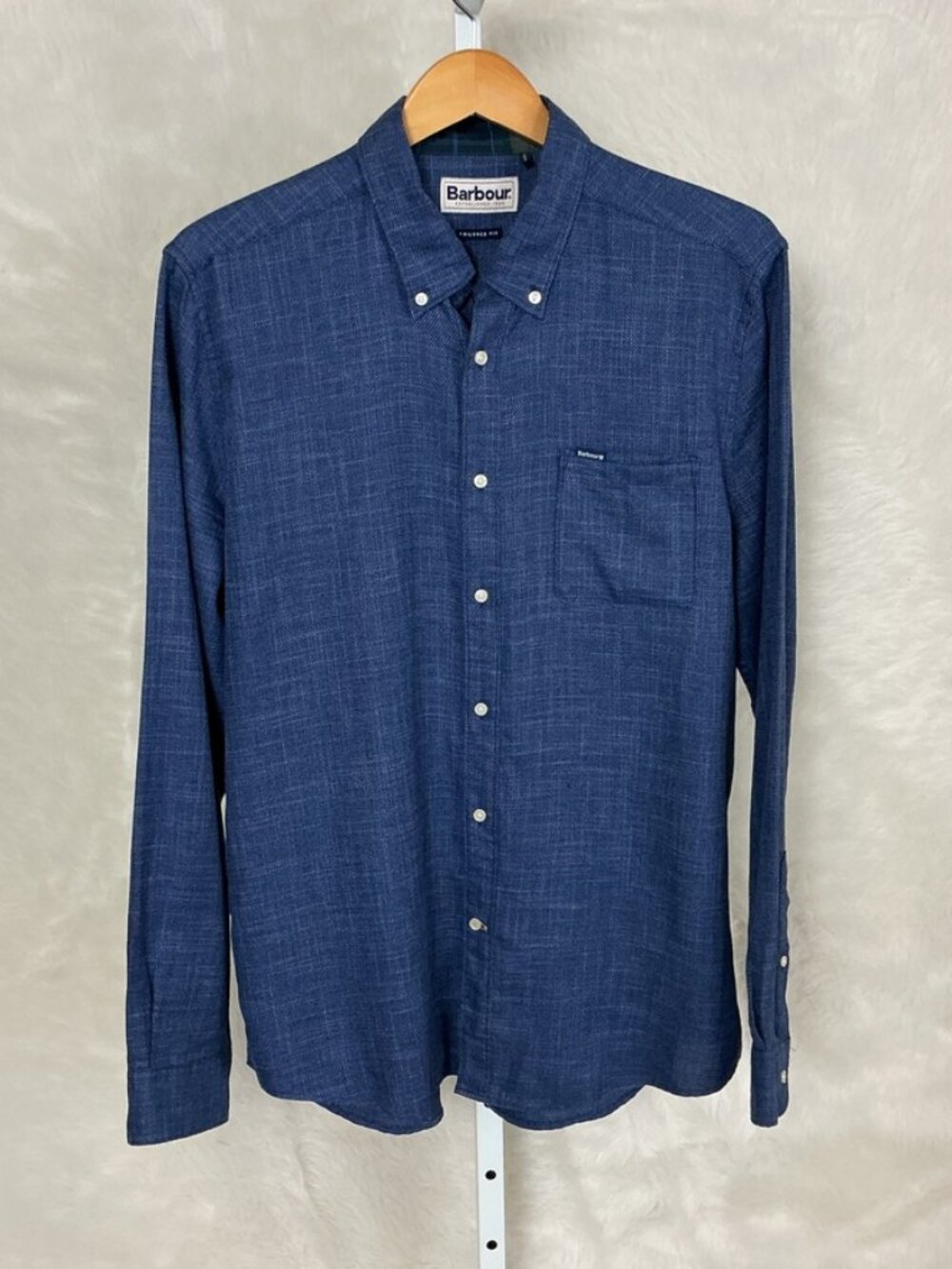 Barbour Men's Blue Long Sleeve Cotton & Hemp Button Down Shirt Tailored Fit M